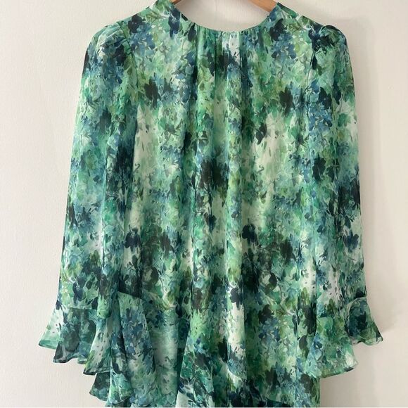 Tuckernuck Water Lilies Sasha Dress Midi Green Ruffles Lined Floral Size Medium - Picture 3 of 12